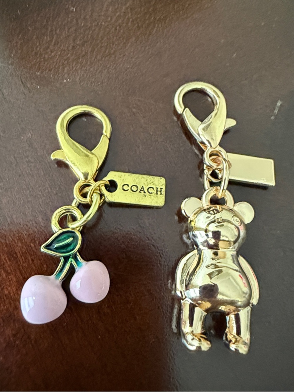 Coach Gold Teddy Bear & Pink Cherry Bag Charms